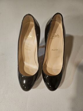Christian Louboutin Black Patent Round-Toe Pumps